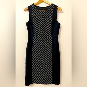 J. Crew black wool blend dress with chevron paneling